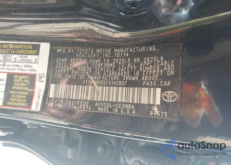 2015 Toyota Camry Hybrid Le from USA, damaged, VIN 4T1BD1FK5FU142837